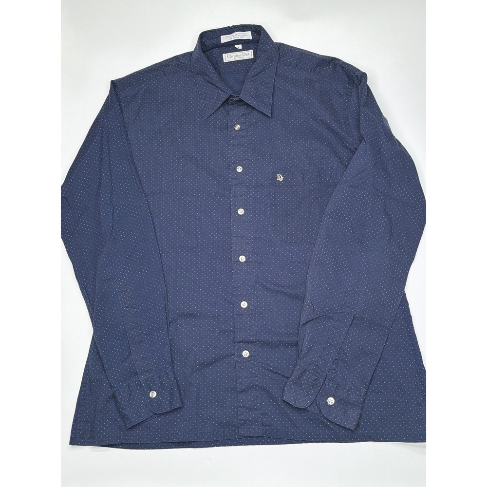 Christian‎ Dior Men's Navy Blue Micro Dot Dress Shirt Size L